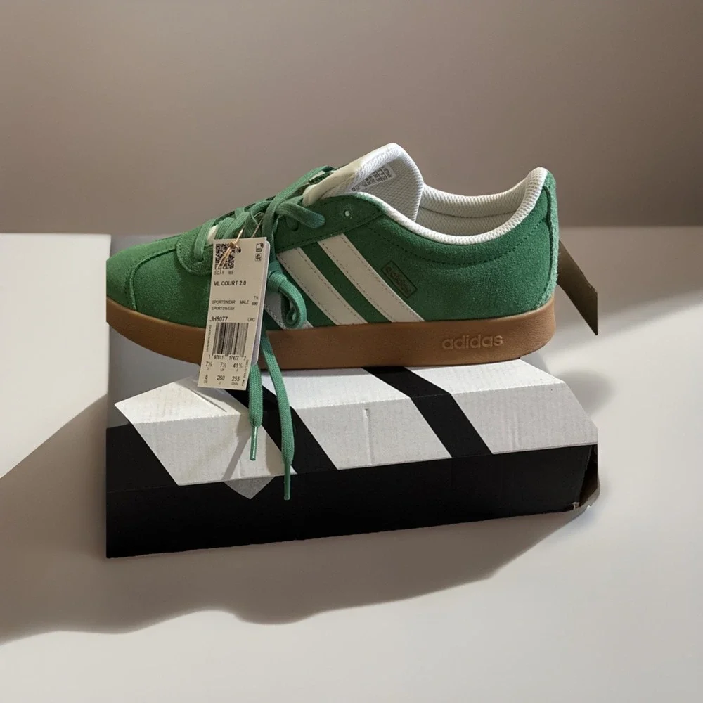 Adidas VL Court 2.0 Green White Gum Lace Up Suede Athletic Unisex Free Shipping